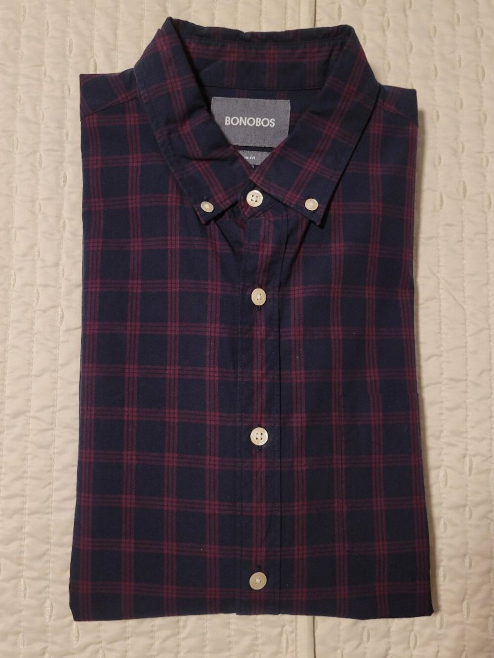 Bonobos Blue & Burgundy Check Slim Fit Longsleeve Casual Shirt Mens Medium